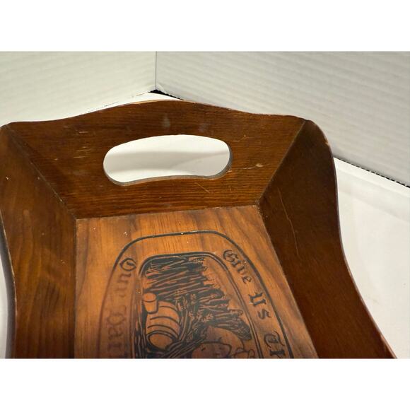 Vintage Wood Carved Serving Tray, Bible quote - Give Us This Day Our Daily Bread - Picture 7 of 7